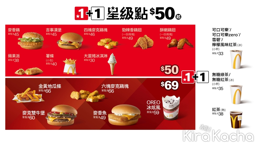 麥當勞買一送一！麥當勞大薯買一送一、六塊麥克鷄塊買一送一，再加碼全新1+1星級點69元新選擇