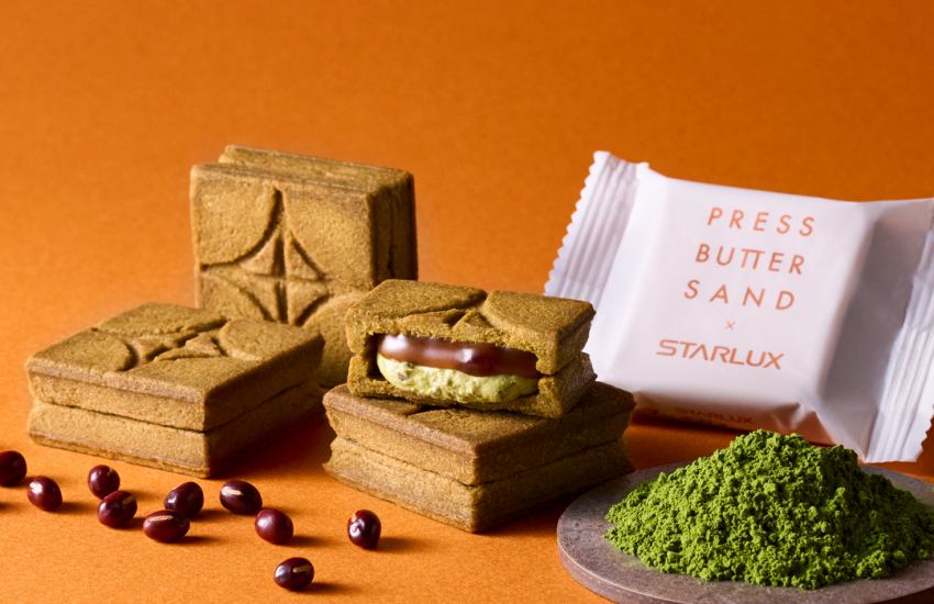 日本東京排隊伴手禮PRESS BUTTER SAND攜手星宇航空,推出全新「抹茶紅豆焦糖奶油夾心餅乾」,即日起於星宇航空東京成田,大阪關西出發飛往台北航線供應 。