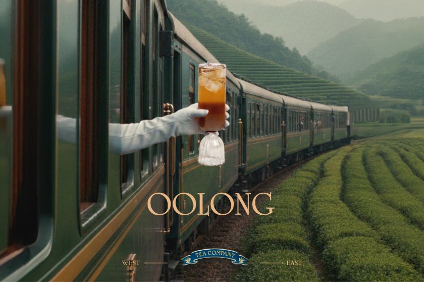 「半熟烏龍特快車」主視覺,以列車穿越茶園的旅程意象呈現東方烏龍的香氣旅途。