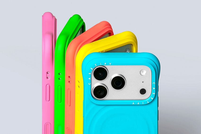 CHROMATIC系列波紋手機殼推出多款高彩度色選，包含晶豔粉、螢光綠與烈焰橙等大膽配色。