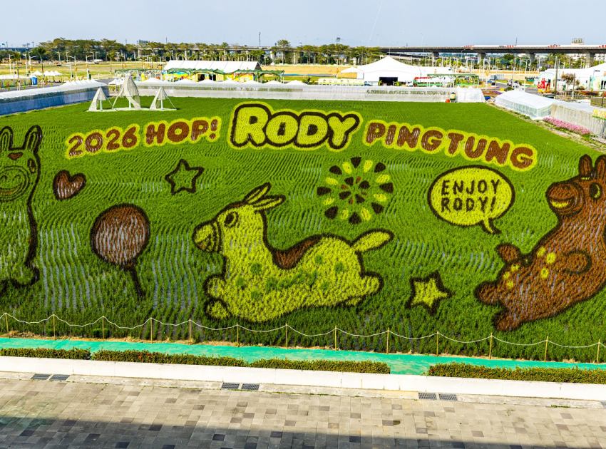 超吸睛的跳跳馬RODY彩繪稻田，運用不同顏色的稻種拼湊出躍動的視覺藝術。