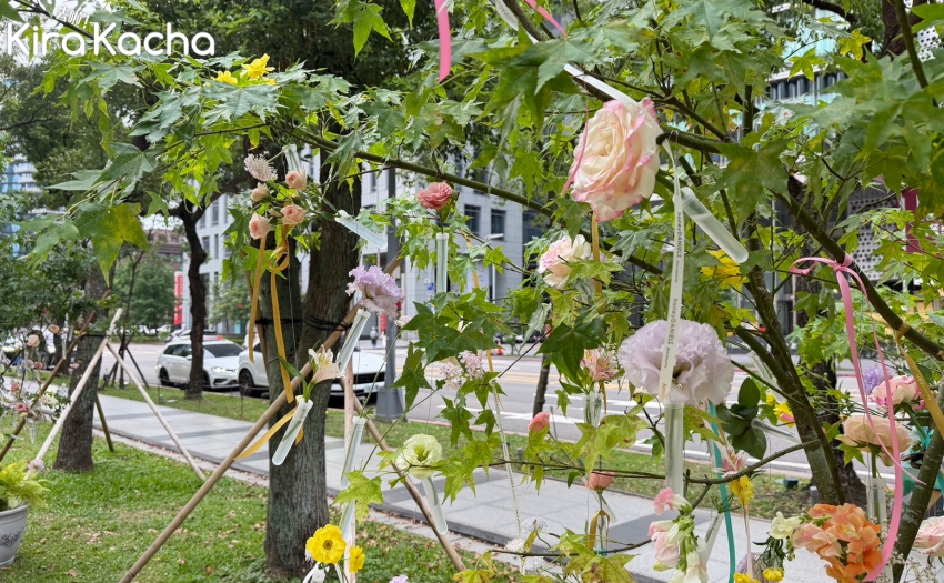 限時3天互動花展，BELLAVITA戶外噴水池光之春分打造沉浸式春日美景。