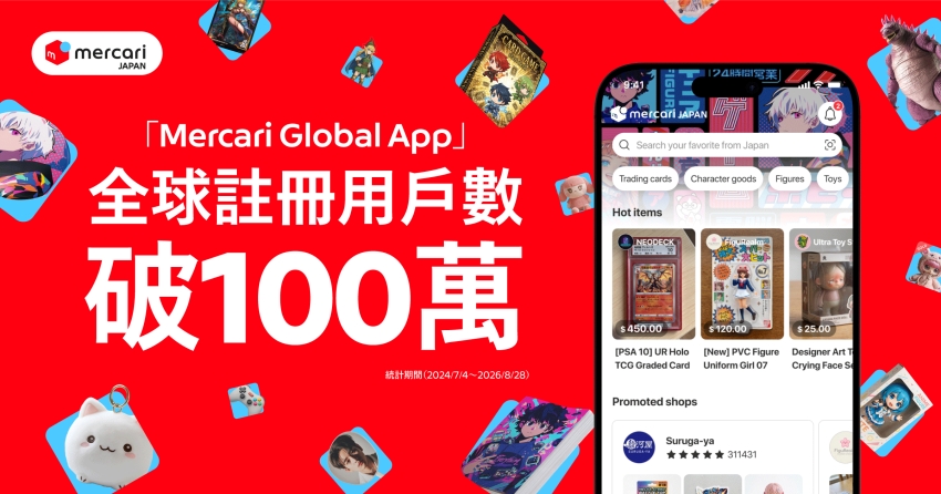 Mercari Global App全球累計下載數突破100萬次主視覺。圖/Mercari Japan提供