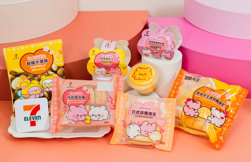 Loveez聯名糕點與甜點包裝同框,包含台式馬卡龍、泡芙等品項。圖/統一超商提供