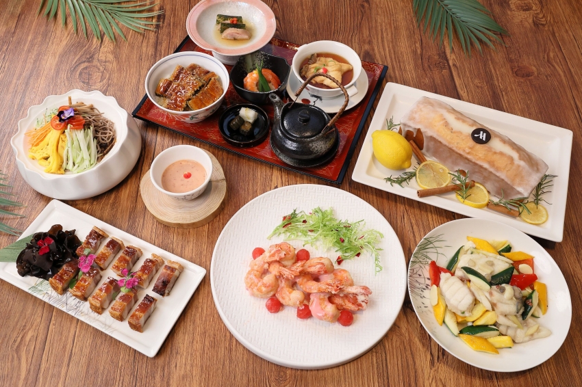 高雄萬豪酒店「萬味高雄」9道料理與套餐菜色陳列。圖／高雄萬豪酒店提供