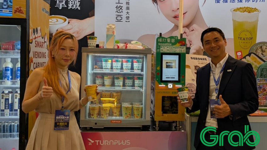 PEIGO沛果智能果昔機展示於合作活動現場。圖／Grab提供